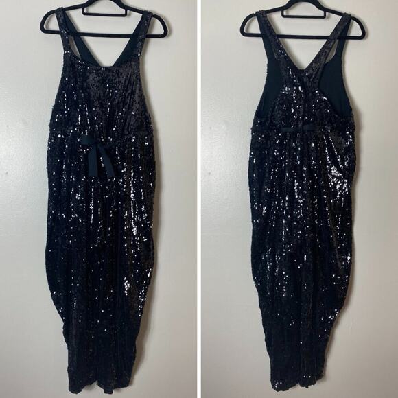 NEW FREE PEOPLE JUMPSUIT SEQUIN ONESIE BLACK EDGY GRUNGE WHIMSIGOTH GOTH BOHO - Picture 2 of 14